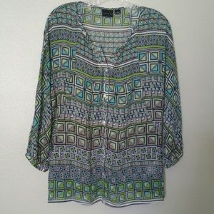 Tribal Button Up Blouse w/ Winged 3/4 Sleeves sz 6
